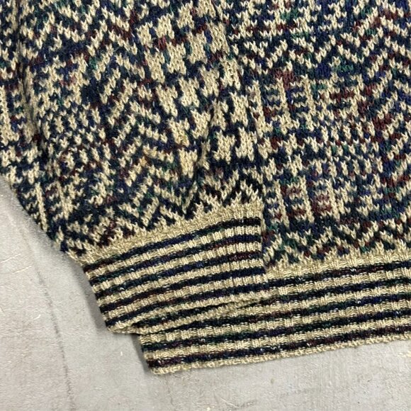 Vintage 90s Fine Line Patchwork Pattern Knit Sweater Geometric XXL - Picture 5 of 9